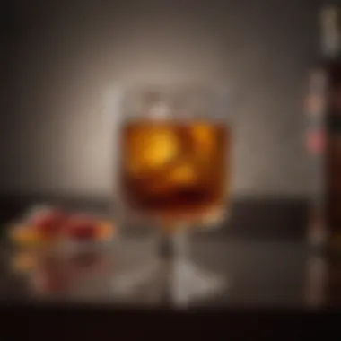 Elegant Drambuie Beverage in a Stylish Glass An elegant glass showcasing the rich amber color of a Drambuie-based beverage
