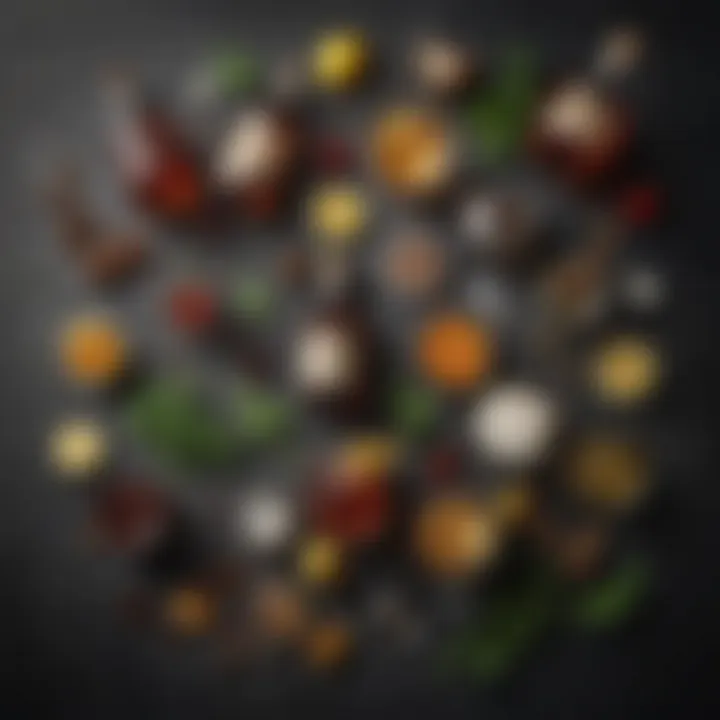An assortment of ingredients used in creating Drambuie cocktails, including herbs and spices