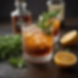 A refreshing Drambuie cocktail garnished with fresh herbs and citrus slices