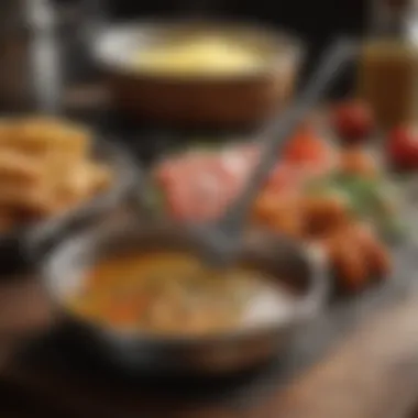 Essential Frying Tools A chef's tools for frying, including a thermometer and a slotted spoon