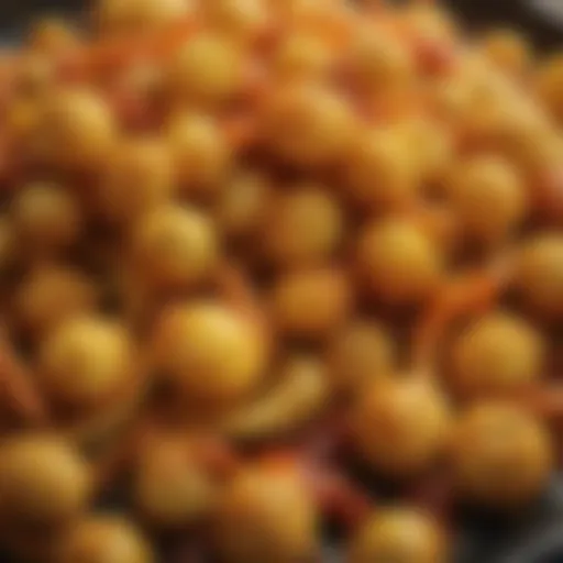 A close-up of golden fried vegetables showcasing texture and color