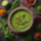 Fresh green herbs and spices for chutney