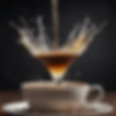 Detailed view of water pouring technique over coffee