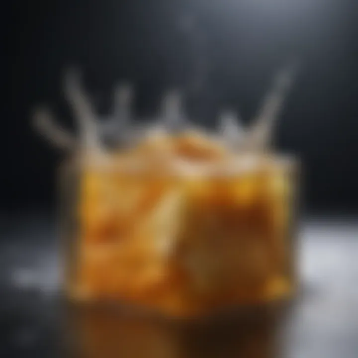 Close-up of a chicken bouillon cube dissolving in hot water