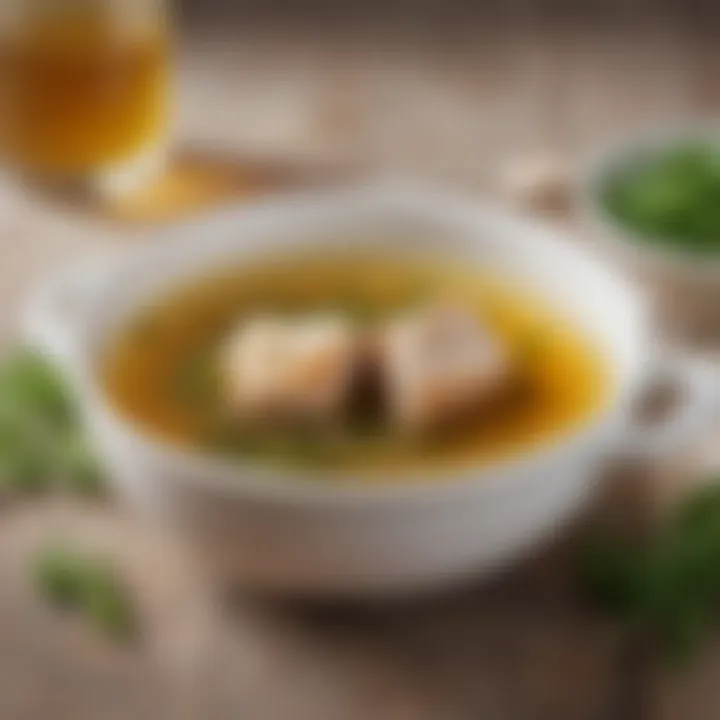 Homemade chicken broth with fresh herbs and bouillon cube