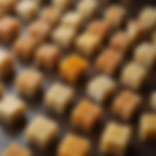 Variety of chicken bouillon cubes arranged on a wooden surface