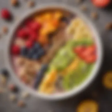 Invigorating Smoothie Bowl An overhead view of a vibrant smoothie bowl topped with assorted fruits, seeds, and nuts, depicting a health-conscious choice.