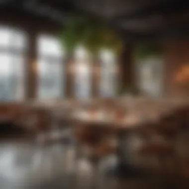Sustainable Dining Environment An inviting atmosphere of a trendy Chicago restaurant featuring sustainable decor and a diverse menu.