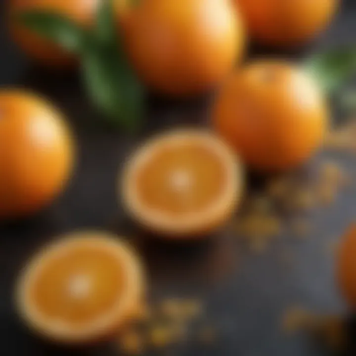 A close-up of fresh oranges and orange zest representing the source of flavor.