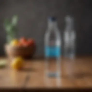 Alkaline Water Presentation A sleek bottle of alkaline water placed on a wooden table, highlighting its modern appeal.
