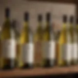 A selection of premium white wines on a rustic wooden shelf