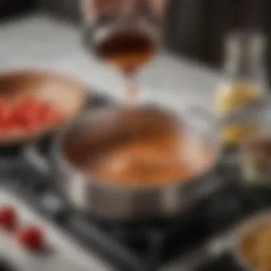 Calphalon Premier Sauce Pan on a stovetop with ingredients ready for a culinary creation