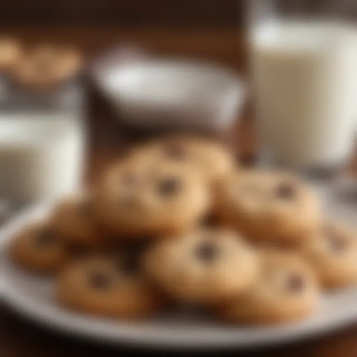 A close-up of a plate of freshly baked raisin cookies with a glass of milk