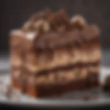 A delectable slice of chocolate ice cream cake highlighting rich layers and textures.