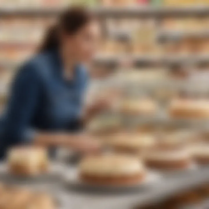 A customer reviewing ice cream cakes at WinCo, contemplating their dessert options with a thoughtful expression.