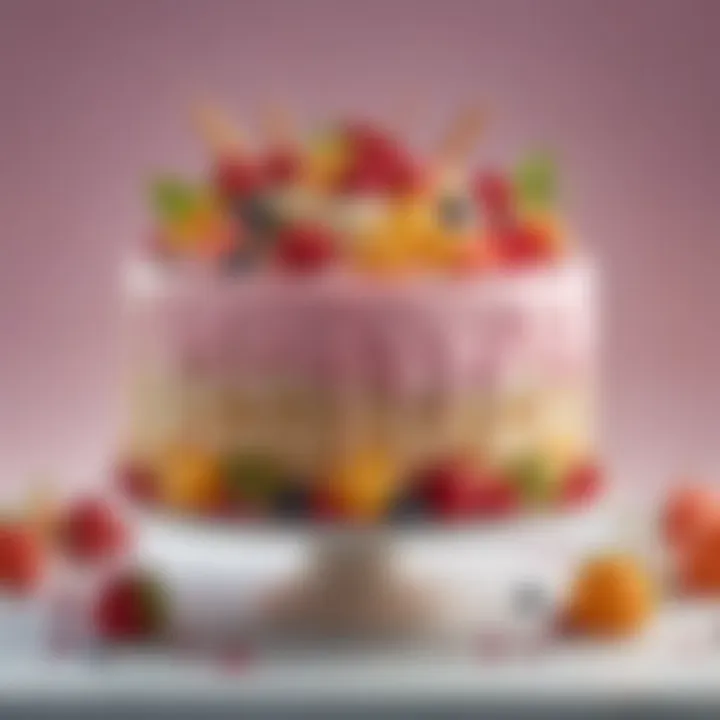 A vibrant fruit-topped ice cream cake, ideal for celebrations, displaying freshness and color.