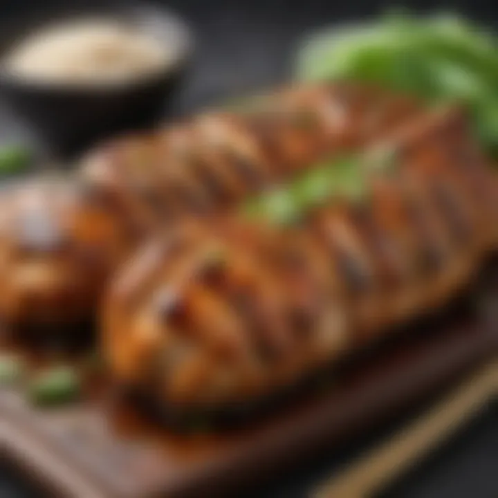 Grilled chicken marinated in honey teriyaki, garnished with sesame seeds and green onions