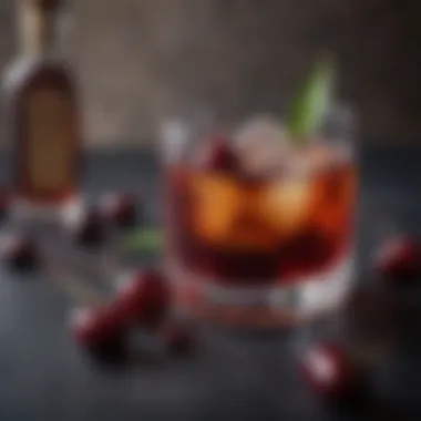 Close-up of key ingredients for the dark cherry old fashioned