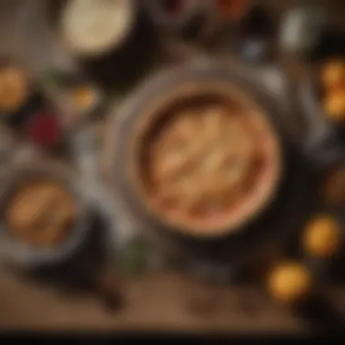 An artistic shot of traditional pie ingredients on a rustic table