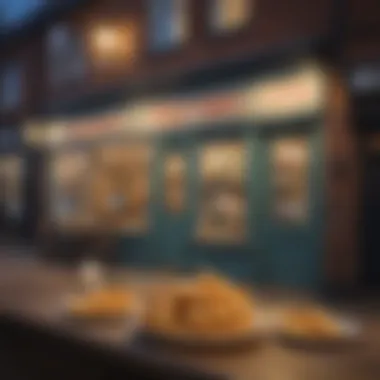 Historical depiction of a traditional fish and chips shop in the UK