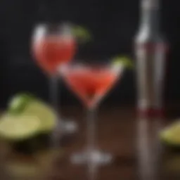 Elegant presentation of a Cosmopolitan cocktail with a lime twist