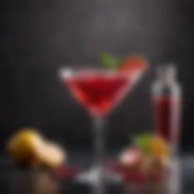 Close-up of the vibrant ingredients used in a Cosmopolitan cocktail