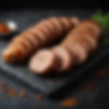 Nutritional Insights into Spicy Boudin Nutritional breakdown of spicy boudin on a slate plate