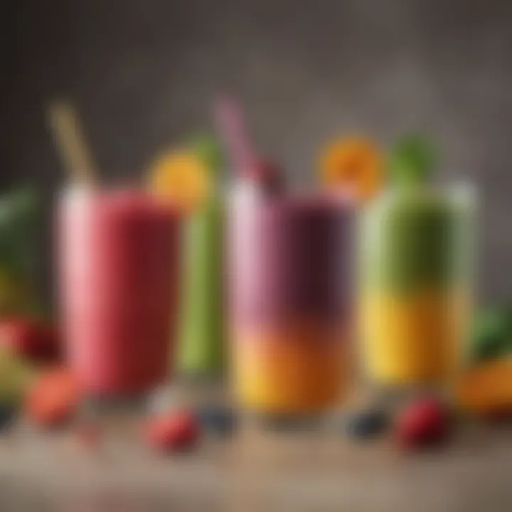 Colorful smoothies made from raw vegan ingredients, illustrating nutrient density in beverages.