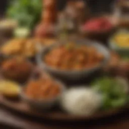 A vibrant spread of traditional Guyanese dishes showcasing diverse ingredients and flavors.