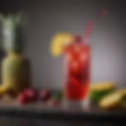 A vibrant Singapore Sling cocktail garnished with a cherry and pineapple slice