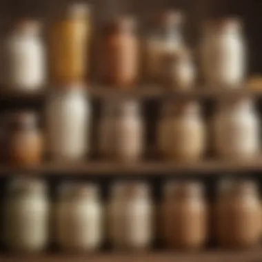 Variety of Jars for Sourdough Starters Different types of jars suitable for maintaining sourdough starters arranged on a wooden surface.