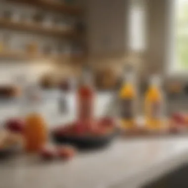 A kitchen counter displaying various dishes made with apple cider vinegar, highlighting its culinary versatility.