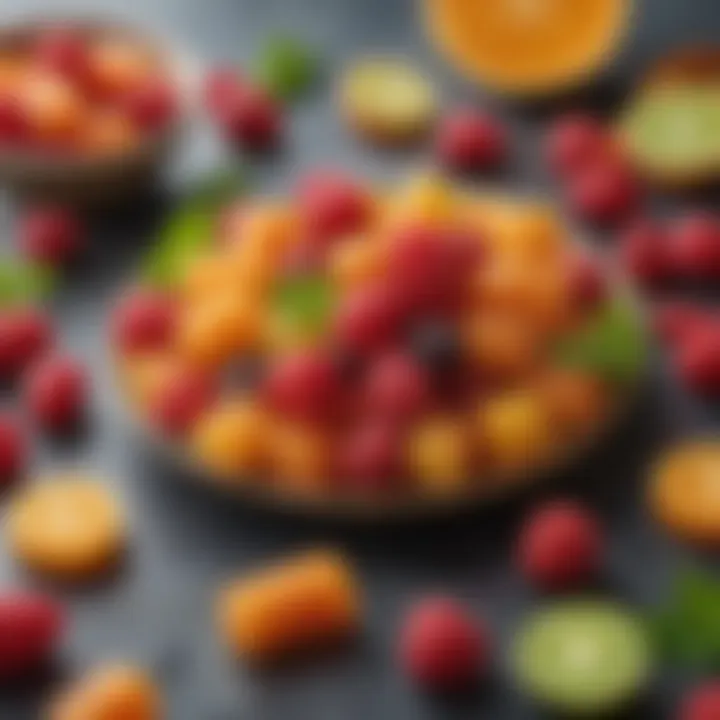 An artistic layout of fruit ingredients used in making gummies.