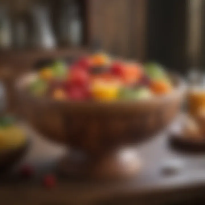 Rustic wooden punch bowl set on a table