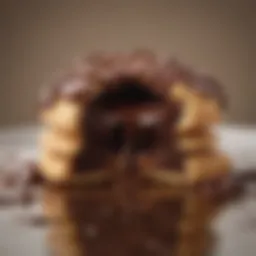 A close-up view of a gooey chocolate stuffed cookie with melting chocolate interior