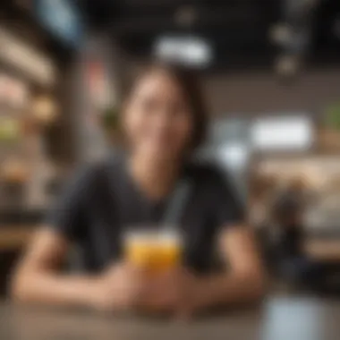 Delightful Customer Experience at Tru Boba Customer enjoying a boba drink in a trendy setting