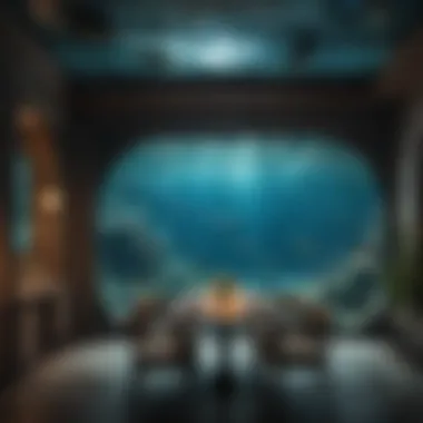 Underwater Dining Ambiance in Miami A breathtaking view of an underwater dining area with marine life.