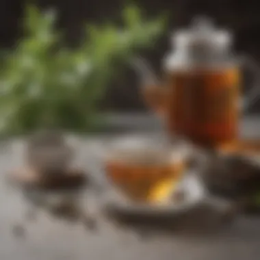 Tranquil Loose Leaf Tea Setup A tranquil tea setup showcasing a serene environment with loose leaf tea and natural elements.