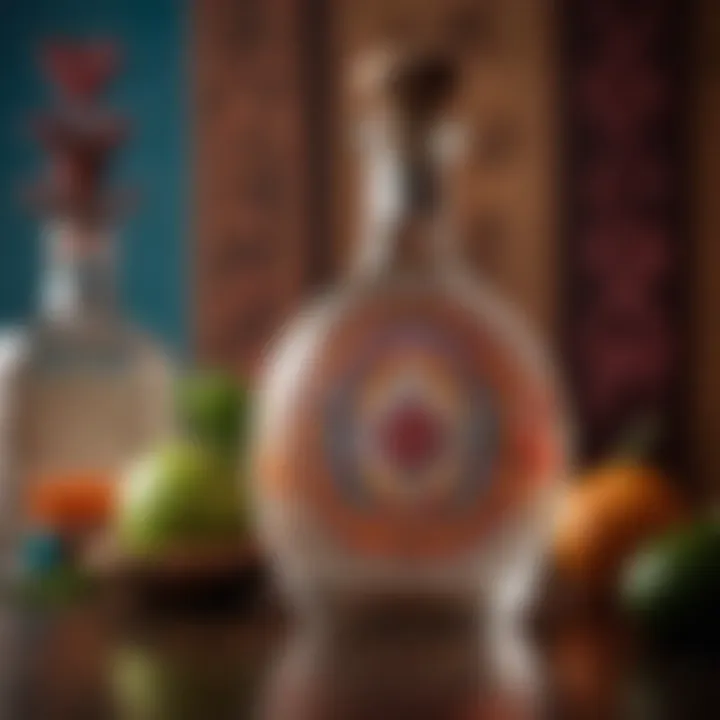 Colorful tequila bottle showcasing traditional Mexican motifs