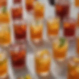 A vibrant assortment of iced tea varieties displayed in elegant glassware.