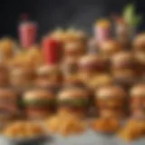 A vibrant array of vegan fast food options on a table