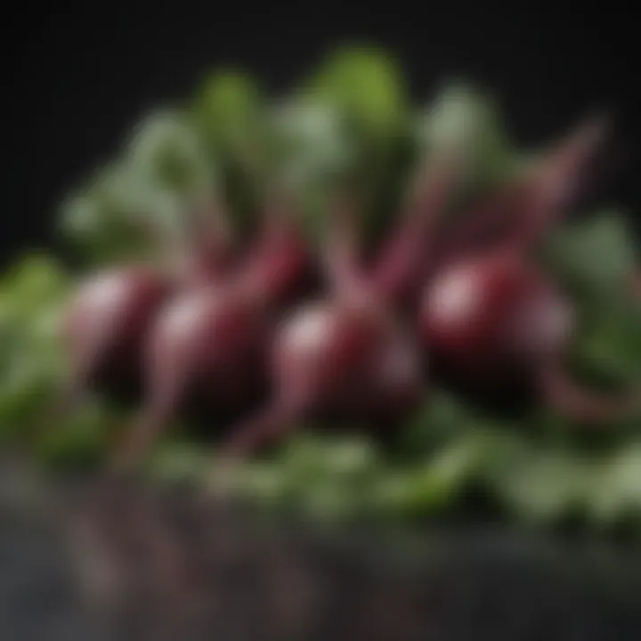 Close-up of beetroots and their leafy greens