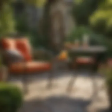 Elegant vintage patio furniture set against a vibrant garden