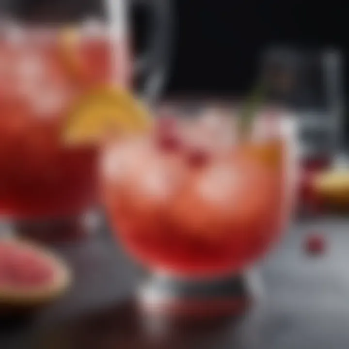 A close-up view of a beautifully garnished vodka punch, emphasizing the refreshing and inviting nature of the cocktail.