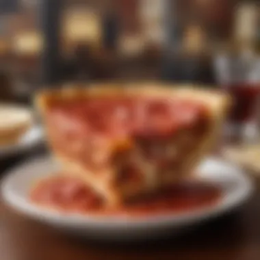 A delicious slice of Windy City pizza showcasing its deep dish style