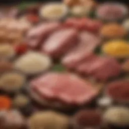 A vibrant array of high protein ingredients showcasing legumes, meats, and dairy.