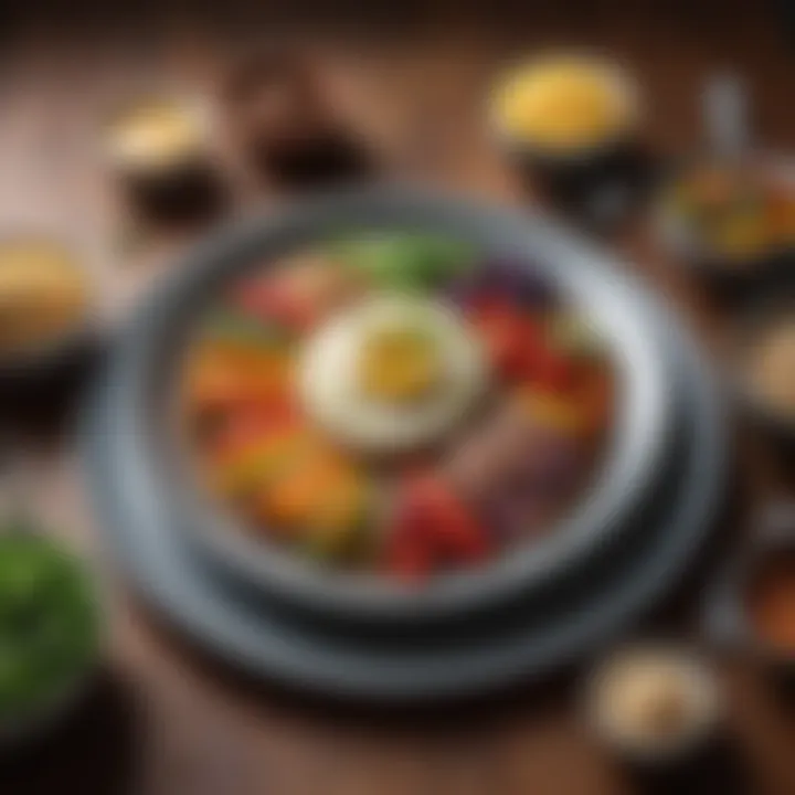 A beautifully plated high protein meal with colorful vegetables and grains.