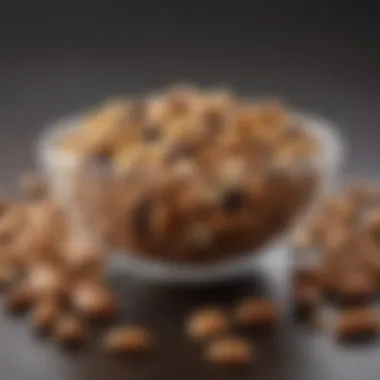 A close-up of a healthy snack bowl filled with nuts and seeds