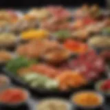 An array of colorful and vibrant appetizers arranged on a platter, showcasing a variety of flavors.