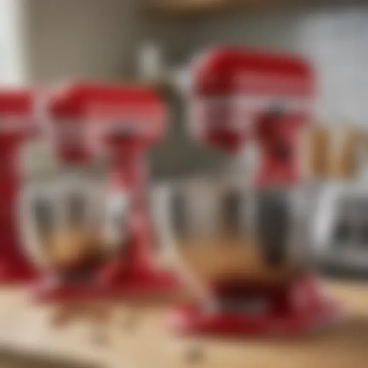 A side-by-side comparison of different KitchenAid mixer models